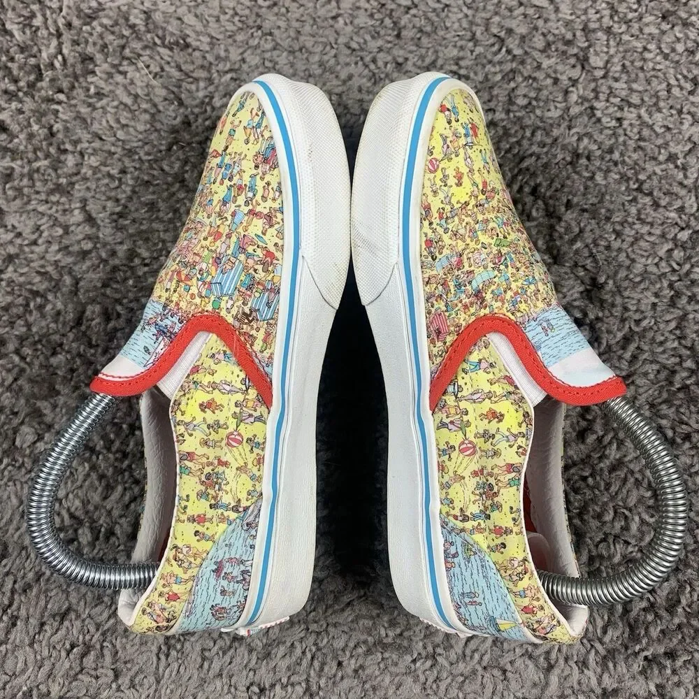Vans X Where's Waldo Slip-On Kids Size 2 Shoes Red/Yellow Canvas